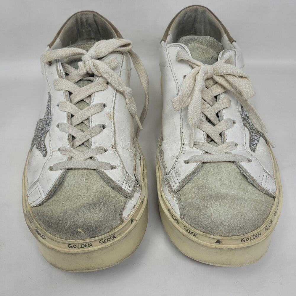 Golden Goose Hi Star Shoes Womens US8 EU38 White Leather Glitter Star Sneaker - Picture 5 of 16